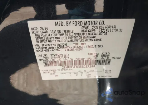 2014 Ford Flex Sel из США, поврежденный, VIN 2FMGK5C83EBD37299